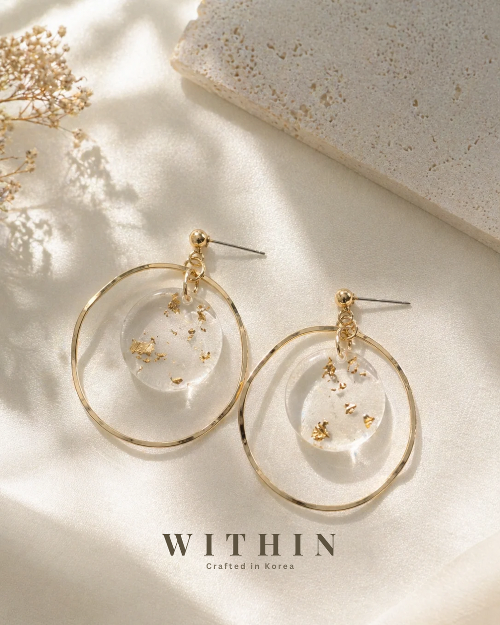 Clear Gold Flake Double Hoop Earrings